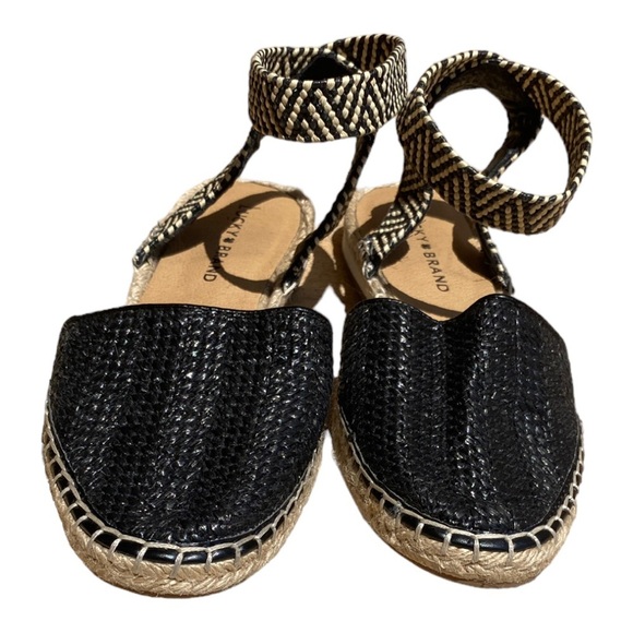 Lucky Brand Sandals Womens 9M Black Cream Renka Espadrille Woven Ankle Strap - Picture 3 of 9